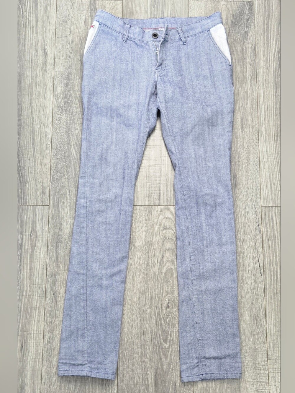 Lacoste L!VE Pants Womens 28 Blue Low Rise Slim Straight Croc Logo Y2K Style